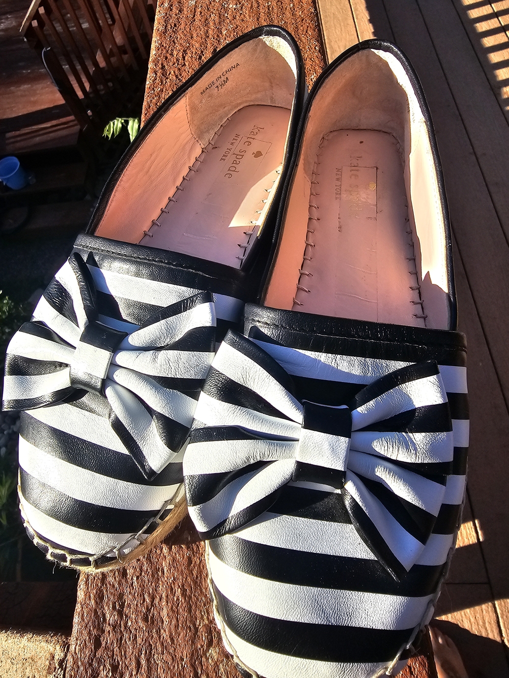 kate spade Black and White Striped Bow Loafers